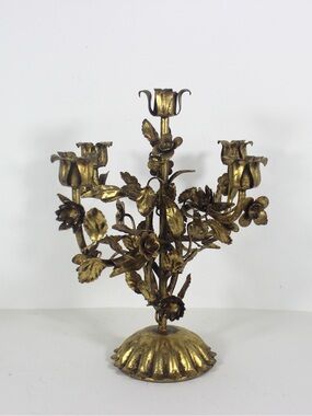 Vintage Gilded Gilt Gold Metal Candelabra Baroque Italian or Hollywood Regency